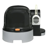 PawHut Cat Litter Box Easy to Clean Open with Scoop, Gray(m-1)