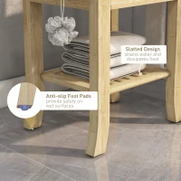 HOMCOM Bathroom Bench with Back, Bamboo Shower Bench with Towel Rack, Shower Head Holder and Soap Dish, Natural Wood(m-7)