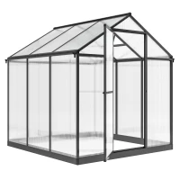 Outsunny 6' x 8' x 6.4' Polycarbonate Greenhouse, Aluminum Walk-In Green House Kit Garden, Plants Grow with Rain Gutter and Roof Vent, Charcoal Grey(m-3)