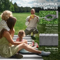 Outsunny Reversible Outdoor Rug, 9' x 18' Waterproof Plastic Straw Floor Mat, Portable RV Camping Carpet, Large Floor Mat for Backyard, Deck, Picnic, Beach, Gray & White Striped(m-8)