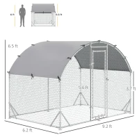 PawHut Large Chicken Coop Metal Chicken Run with Waterproof and Anti-UV Cover, Dome Shaped Walk-in Fence Cage Hen House for Outdoor and Yard Farm Use, 1" Tube Diameter, 9.2' x 6.2' x 6.5'(m-3)