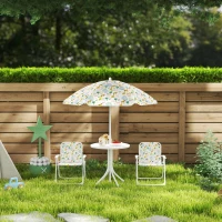 Qaba Kids Picnic Table and Chair Set, Outdoor Activity Table with Foldable Chairs, Removable Umbrella for Backyard, White(m-9)