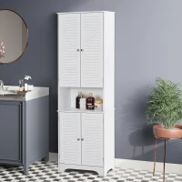 HOMCOM Tall Bathroom Storage Cabinet, Slim Bathroom Cabinet with 4 Shutter Doors and Adjustable Shelves, Toilet Vanity Cabinet, Narrow Organizer, White(m-8)