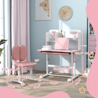 Qaba Height Adjustable Kids Desk and Chair Set for Writing Drawing w/ Tilt Desktop, Storage Drawer and Reading Rack, Pink(m-3)