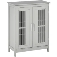kleankin Modern Bathroom Floor Cabinet, Free Standing Linen Cabinet, Storage with 3 Tier Adjustable Shelves, Grey(m-1)