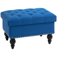HOMCOM Ottoman with Storage for Living Room, 25" Storage Ottoman with Removable Lid, Button-Tufted Fabric Bench for Footrest and Seat with Wood Legs, Blue(m-1)