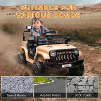 Qaba 12V Battery Powered Ride On Truck, Kids Electric Car with Spring Suspension, Remote, Horn, USB Music, Khaki(m-6)