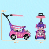 Qaba 3 in 1 Push Car Sliding Car with Removable Handle, Music, Horn, Canopy, Safety Guardrail, Pink(m-3)