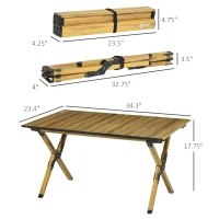 Outsunny 3ft Low Height Folding Camping Table, Roll-Up Aluminum Picnic Table with Carry Bag, Waterproof & Woodgrain Finish, Portable Table for Travel, BBQ, Beach, or Hiking(m-3)