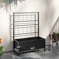 Outsunny Outdoor Planter Box Galvanized Raised Garden Bed with Trellis for Climbing Vines, 35.4" x 15.7" x 47.2", Black(m-3)