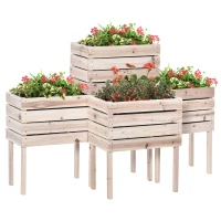 Outsunny 4PCS Wooden Raised Beds for Garden, DIY Shape Elevated Planter Box Kit with Bed Liner for Flowers Vegetables, Outdoor Indoor Planting Box Container(m-11)