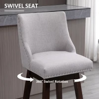 HOMCOM 28" Swivel Bar Height Bar Stools Set of 2, Armless PU Leather Upholstered Barstools Chairs with Nailhead Trim and Wood Legs, Light Grey(m-5)