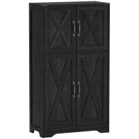HOMCOM Farmhouse Kitchen Pantry, Freestanding Kitchen Pantry Storage Cabinet with Barn Doors and Adjustable Shelves, Black(m-10)