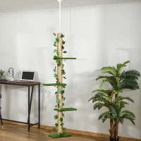 PawHut 4-Tier Floor to Ceiling Cat Tree, Height(80-95Inches)Adjustable, Tall Cat Tower w/ Anti-Slip Kit, Leaves, Multi-Layer Activity Centre w/ Scratching Post(m-8)