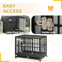 PawHut 41" Heavy Duty Steel Dog Crate Kennel Pet Cage with Wheels for Convenient Access Anti-Pinching Floor, Black(m-6)