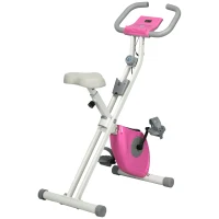 Soozier Foldable Exercise Bike Indoor Stationary Bike w/ 8-Level Magnetic Resistance LCD Screen Phone Holder for Home Gym Pink(m-11)