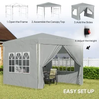 Outsunny 10' x 10' Pop-Up Canopy Tent with Sidewalls, Height-Adjustable, Carry Bag Included, for Outdoor, Garden, Patio, Light Grey(m-4)