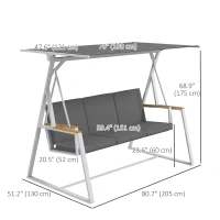 Outsunny 3-Seat Outdoor Porch Swing Outdoor Patio Swing with Adjustable Canopy, Removable Cushion for Garden, Poolside, Grey(m-3)
