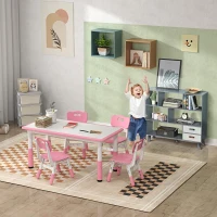 Qaba 5 Pieces Kids Table and Chairs, Height Adjustable Toddler Table and Chair Set with Storage, Easy to Wipe, Rectangular Table 4 Chairs for Classroom, for Daycare Classroom, 18 Months-5 Years, Pink(m-9)