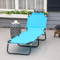 Outsunny Outdoor Folding Lounge Chair, Steel Tanning Chair with Reclining Back, Breathable Mesh for Beach, Yard, Patio, Sky Blue(m-8)