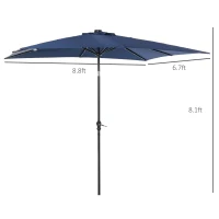 Outsunny 9' x 7' Solar Umbrella, LED Lighted Patio Umbrella for Table or Base with Tilt & Crank, Outdoor Umbrella for Garden, Deck, Backyard, Pool, Beach, Blue(m-3)