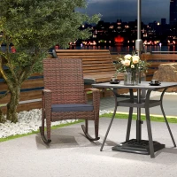 Outsunny Outdoor PE Rattan Rocking Chair, Garden Glider Rocking Chair, Wicker Patio Chair Set with Armrest and Cushion, Dark Blue(m-10)