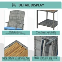 Outsunny 3 Piece Patio Rocking Chair Set, 2 PE Wicker Rocking Chairs, Cushioned, 1 Two-Tier Wood Slat Coffee Table, Rattan Front Porch Furniture, Blue(m-6)