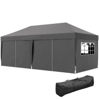 Outsunny 10' x 20' Pop Up Canopy Tent Outdoor Portable Easy Up Party Tent Garden Shade Shelter with Walls Carrying Bag, Black(m-2)