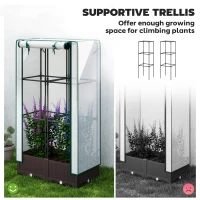 Outsunny Raised Garden Bed Kit with Trellis, Raised Flower Bed with PE Cover and Zipper Door, 31.5 x 15.7 x 48.8 inch, Brown(m-4)