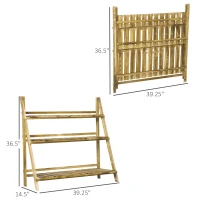 Outsunny 3-Tier Folding Plant Stand, 40'' x 15'' Wooden Indoor Plant Shelf Display Stand, for Corner Balcony Garden Patio(m-3)