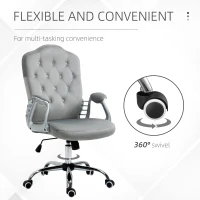 Vinsetto Office Chair, Velvet Computer Chair, Button Tufted Desk Chair with Swivel Wheels, Adjustable Height, Tilt Function, Grey(m-6)
