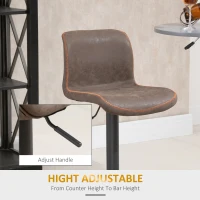 HOMCOM Bar Stools Set of 2, Swivel Counter Height Bar Stools with Adjustable Height and Footrest, PU Leather Upholstered Kitchen Stool for Breakfast Bar, Brown(m-5)
