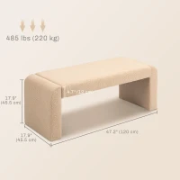 HOMCOM Upholstered Bedroom Bench, Boucle End of Bed Bench, Modern U-Shaped Entryway Bench, 47 x 18 x 18 Inches, Light Brown(m-3)