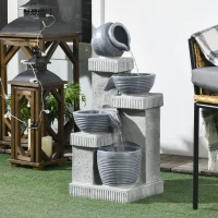 Outsunny 4-Tiered Outdoor Jar and Bowls Water Fountain with LED Lights, Adjustable Flow, 26.4-inch Resin Waterfall Fountain(m-8)