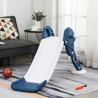 Qaba kids Slide for Indoor and Outdoor, Toddler Freestanding Slide Climber Toy for 18-48 Months Basketball Hoop, Ball and Inflator, Blue(m-10)