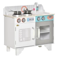 Qaba Kids Kitchen Play Cooking Toy Set, Educational Pretend Role Playset Game, with Sink, Faucet, Cooking Bench, Stainless Steel Pot, for 3-6 Years Old, White(m-2)