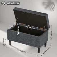 HOMCOM Storage Ottoman, Linen Fabric End of Bed Bench with Button Tufted Storage Bench for Bedroom, Grey(m-3)