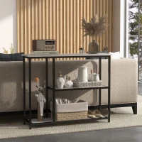 HOMCOM 39" Console Table, Entryway Table with 2 Storage Shelves, Steel Frame, Narrow Sofa Table for Living Room, Gray(m-10)