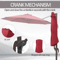 Outsunny 10ft Cantilever Patio Umbrella with 360° Rotation, Crank & Cross Base for Garden Deck Pool Backyard, Wine Red(m-7)