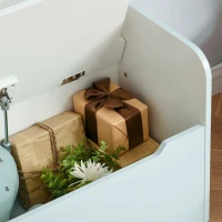 Qaba Kids Wooden Toy Storage Box Organizer Chest Chair 2 in 1 Design with Gas Stay Bar Seating Bench 23.5" x 12" x 20" Light White(m-7)