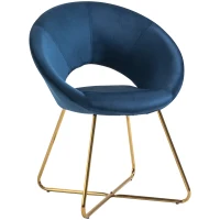 HOMCOM Modern Accent Velvet Chair Open Curved Mid-Back Upholstered Vanity Chair with Gold Plating Metal Legs for Living Room/Office/Reception Blue(m-1)