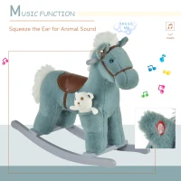 Qaba Kids Rocking Horse Plush Animal on Wooden Rockers with Sounds, Wooden Base and Bear Toy Baby Rocking Chair Blue(m-4)