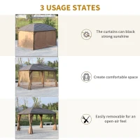 Outsunny 10' x 13' Hardtop Gazebo with Curtains, Netting, Pavilion with Steel Roof Ceiling Hook for Garden Patio, Brown(m-4)