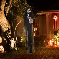 HOMCOM Guitar-Playing Grim Reaper Outdoor Halloween Decoration Animatronic(m-10)