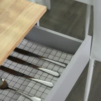 HOMCOM Kitchen Island Cart, Rolling Island Table with Solid Wood Top, Trolley Cart with Drawer, Storage Cabinet & Towel Rack, Gray(m-9)