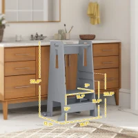 Qaba Height Adjustable Toddler Tower w/ Safety Rail, Handlbar, for Bathroom, Kitchen, Gray(m-3)