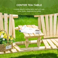 Outsunny Wood Adirondack Patio Chair Bench with Center Coffee Table, for Lounging and Relaxing Outdoors Natural(m-6)
