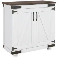 HOMCOM Sideboard Buffet, Kitchen Storage Cabinet with Barn Door and Adjustable Shelves, White and Brown(m-2)