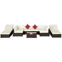 Outsunny 9-Piece Outdoor Patio Sectional Furniture Set, Throw Pillows, 8 Seat Sofa Set, 2 Reclining Chaise Lounge Chairs, Coffee Table, Wicker Conversational Couch, Cushions, Beige(m-11)