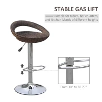 HOMCOM Set of 2 Pub Bar Stools Rattan Wicker Chair Chrome Finish Adjustable Swivel Seat, Deep Brown(m-4)